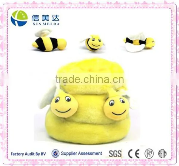 Large and Yellow 4-Piece Bee Plush Dog Toys Squeak Toy