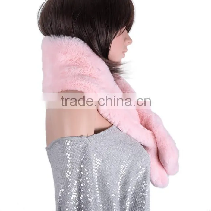 Women pink rabbit fur scarf/real fur scarf/wholesale fur scarf KZ150159