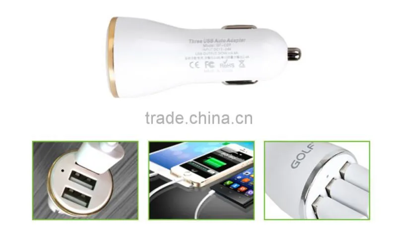 3 Port USB Certified Car Charger Quick Charge With Smart High Quality 3 Usb Car Charger Adapter For Samsung Galaxy device