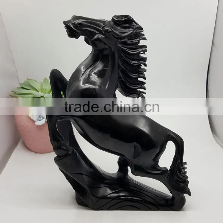 Obsidian horse figurine sculpture animal carvings office ornaments