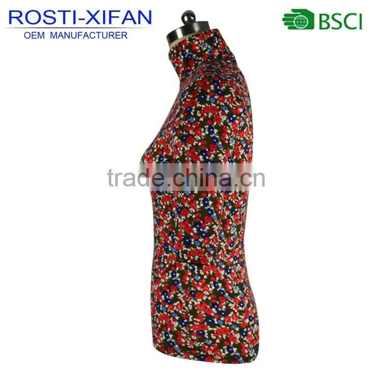 Newest Flowers Printed Softtextile T-Shirt Short Sleeve for Women