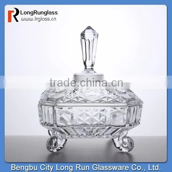 LongRun 24oz beautiful carved machine pressed glassware customized glass candy box