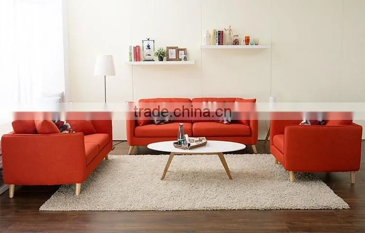 Classic simple design nordic style wooden sectional sofa with tufted back cushions for home furniture