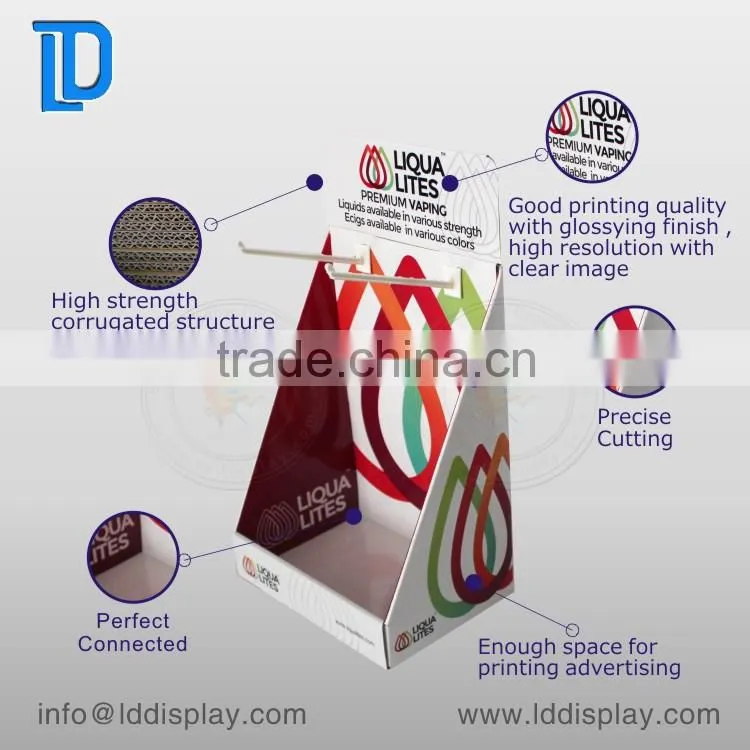 hot sale table countertop cardboard cosmetic display stand with hooks