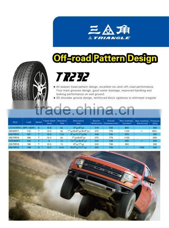 Triangle Brand AT TIRE SUV TIRE 265/70R16 TR292 MADE IN CHINA