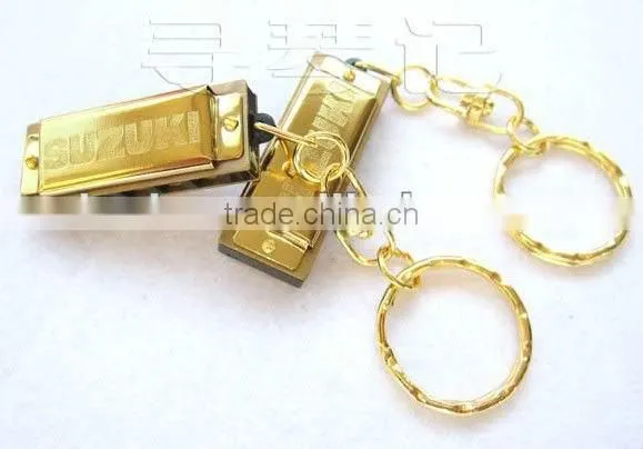 Suzuki Harmonica Key Chain Gold Color 5 Holes 10 Tone KEY OF C Christmas Gift