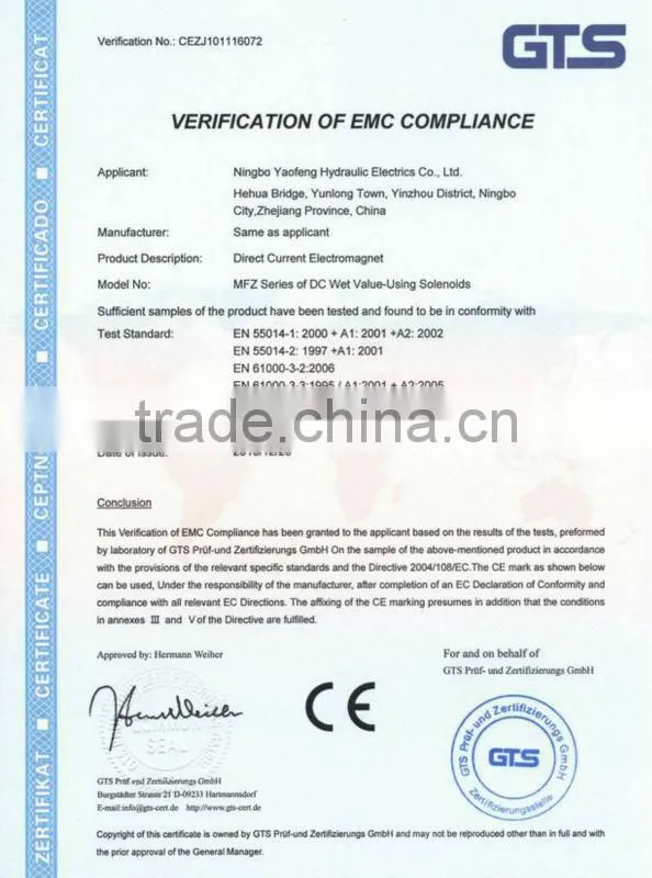 Hydraulic 24VDC & wet-pin type electromagnet coil