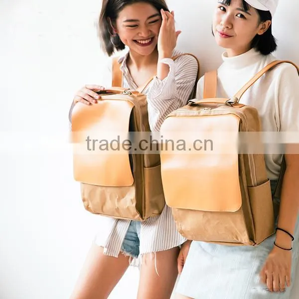 washable paper shoulder bag, real leather washable Kraft paper backpack