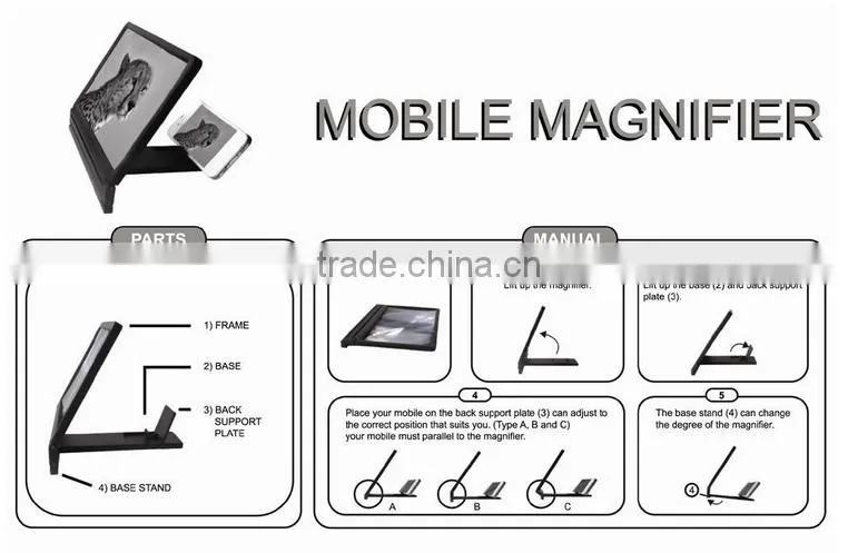 Portable 3D Mobile Phone screen video magnifier bracket