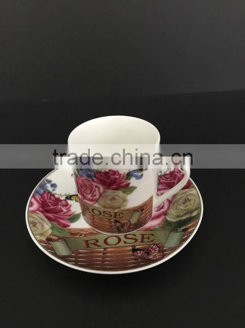 Low bone new bone china Ceramic coffee cup coffee cup set with rose design