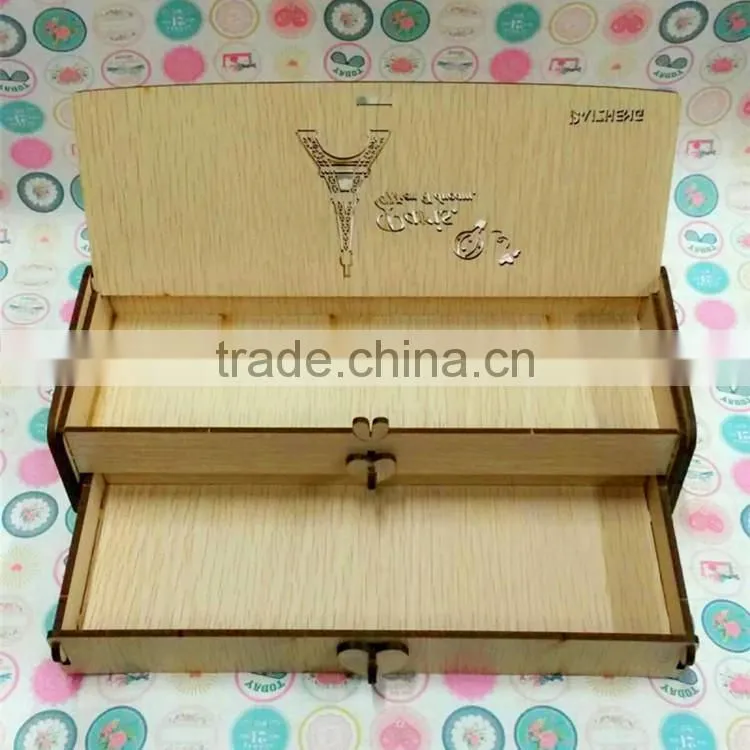 South Korea new design double create wood made pencil box,student stationery case