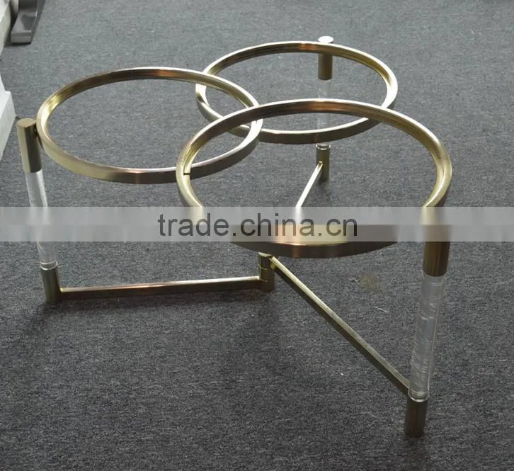 Cantilever design home furniture metal round glass coffee table with iron frames