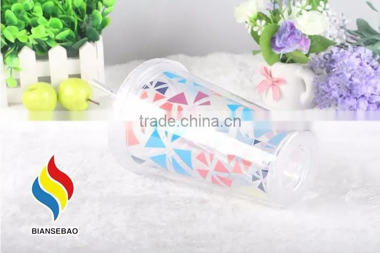 clear double wall 16oz plastic water tumbler with straw