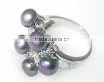 Purple round fashion lady Tahitian Pearl Ring with diamond