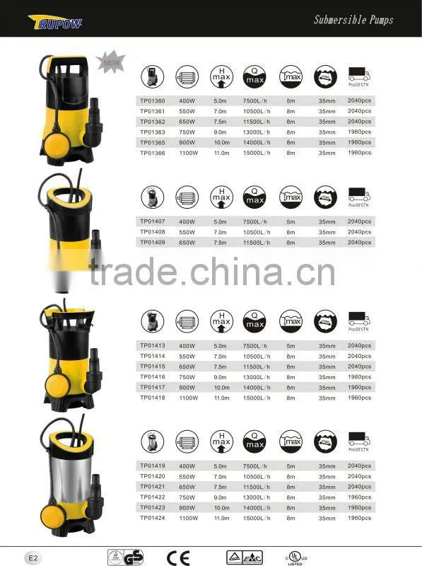 750w Electric waste water submersible pump
