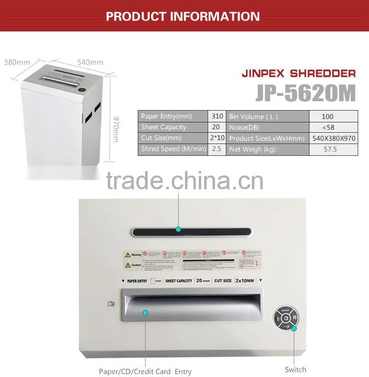 JP-5620M micro cut heavy duty industrial paper shredder A3 Paper entry