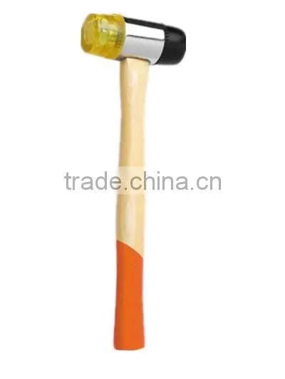 Rubber and plastic hammer , two way mallet with wooden handle
