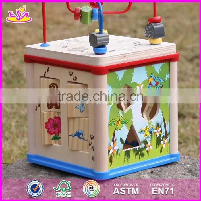 2017 New design children educational mini wooden activity cube for toddlers W11B132