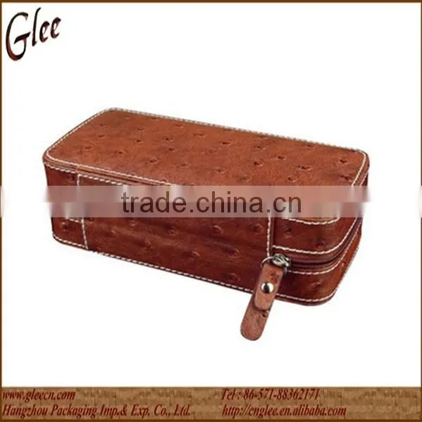 Brown leather wristwatch case with ziper