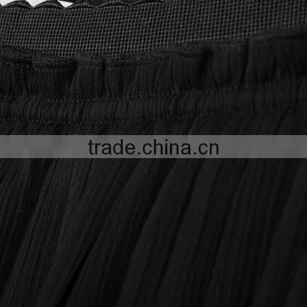 2014 new arrival high waist pleated long chiffion skirt