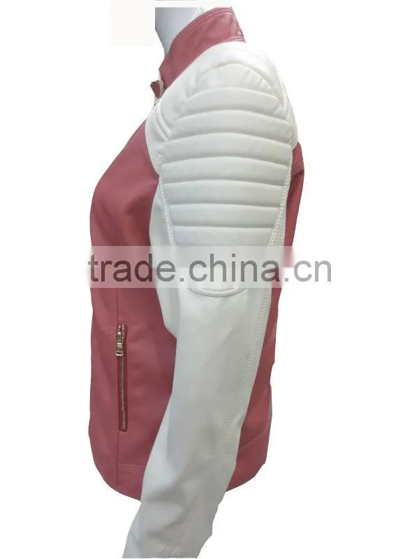 Newest design leather jacket with nice design padded shoulder for ladies