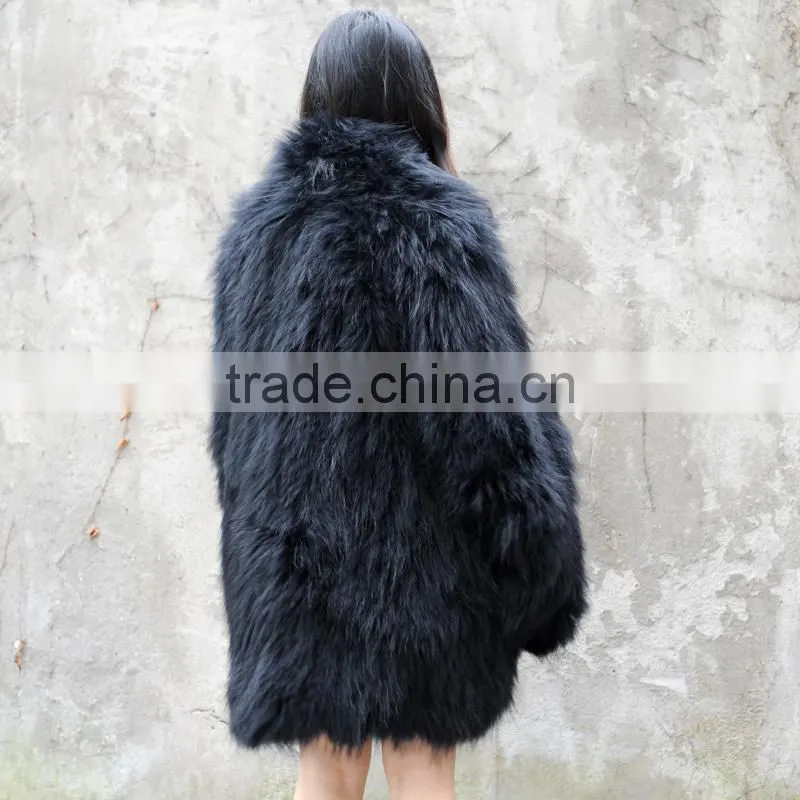 CX-G-A-91B Real Raccoon Fur Soft Women Hand Knitted Fur Jacket