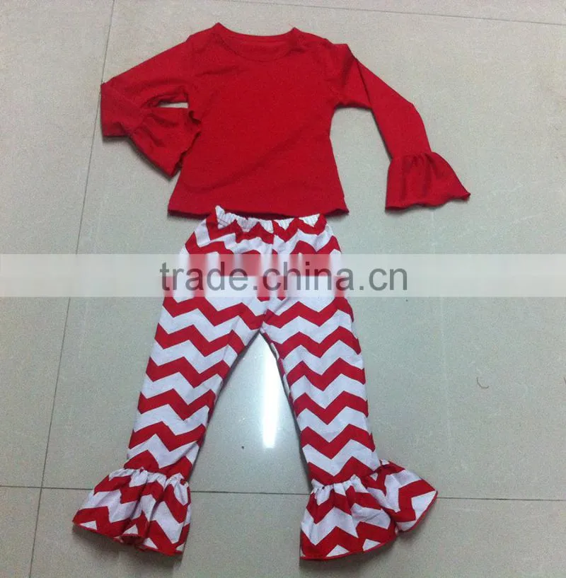 wholesale children's boutique clothing red chevron Long sleeve girls christmas outfits