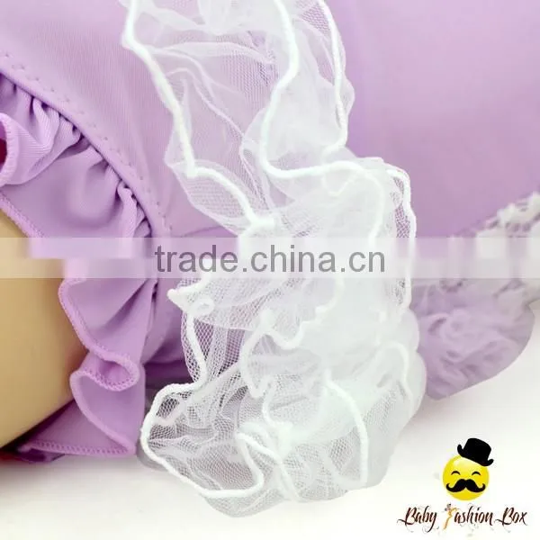 YZA-005 Yiwu Yihong Solid Color Pink Sleeveless Sewn Flowers Lace Ruffle Short Smocking Pant Baby Hat Baby Girls Swimsuit