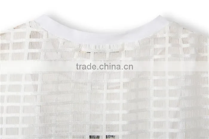 hollow out net designed sports style latest summer fashion women blouses elegant, lace embroidery blouse