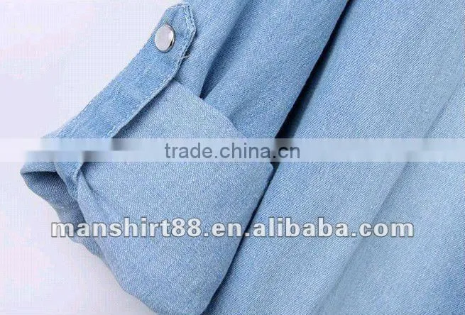 Fashionable European&American style 100%Cotton Light bule Denim/Retro shirt for Women/Ladies S,M,L,XL,XXL