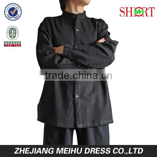 unisex men's hemp banded collar shirt