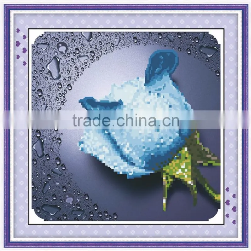 Handmade Blue Flower Pattern Embroidery Diamond Painting DIY Kit Cross-Stitch For Living Room