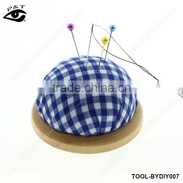 DIY tools sewing accessories blue checker pin cushion