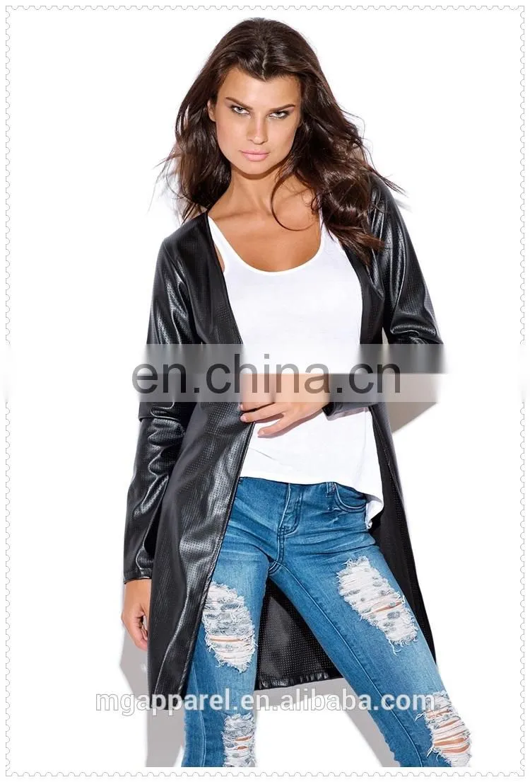 autumn black perforated faux leather jacket model online wholesale