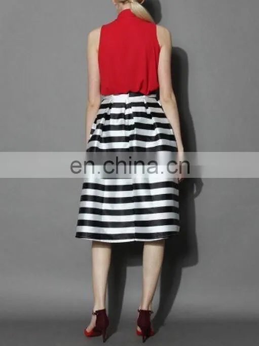 Stripes Full A-line Midi Skirt