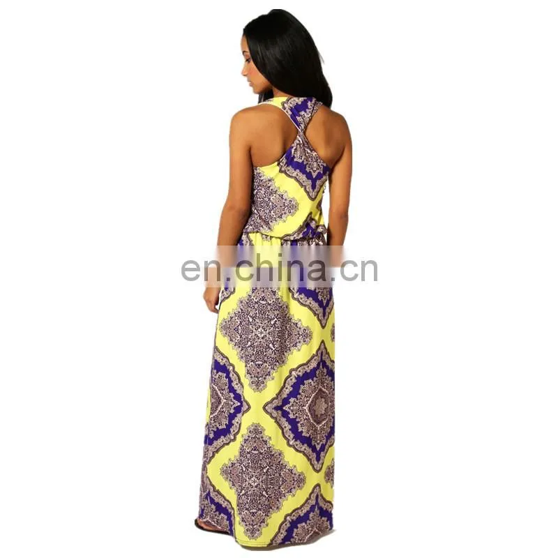Fashion sleeveless printed viscose Sexy Ladies One Piece Dress Pattern