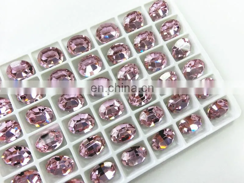 Silver Base Point Back Rose Crystal Stone Oval Shape