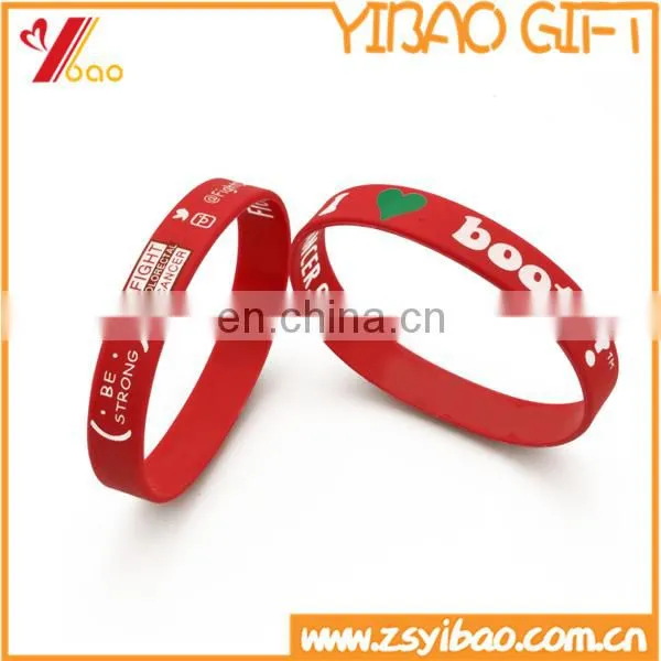 Custom promotional silicone bracelet with logo silver print with metal part can laser logo on it