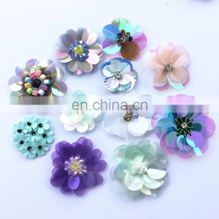 New Handmade Flower Sequins Sew On Patches Pearl Beaded Embroidered Applique Badge Fabric Apparel Bag Shoes