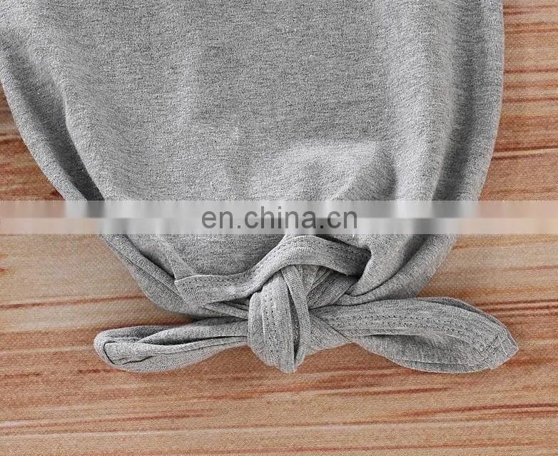 Plain color cotton baby sleepsack with hat knotted infant sleeping bag