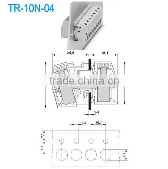 Through wall Terminal Block pitch 10.1mm 600V 65A Weidmuler Terminal Block