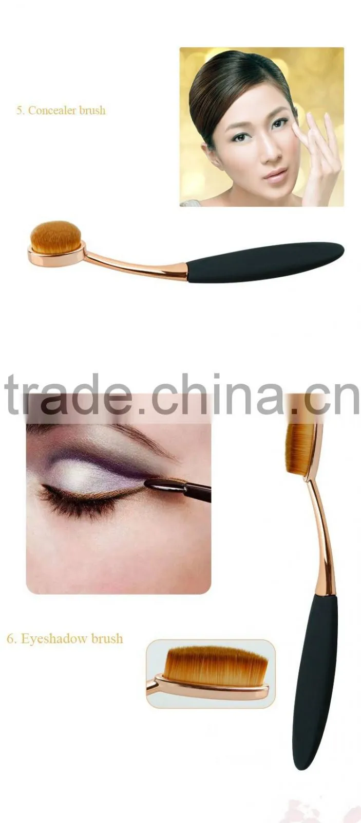 Tooth Shape Powder Foundation Brush/Oval Makeup brushes with Rubber handle/Metal make up Brush