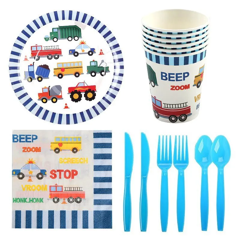 Project car theme children's birthday party set disposable tissue paper cup paper plate party tablew