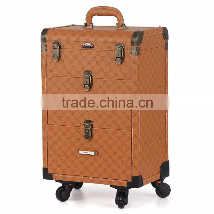2016 Guangzhou factory supplier high quality trolley makeup case with lights and mirror