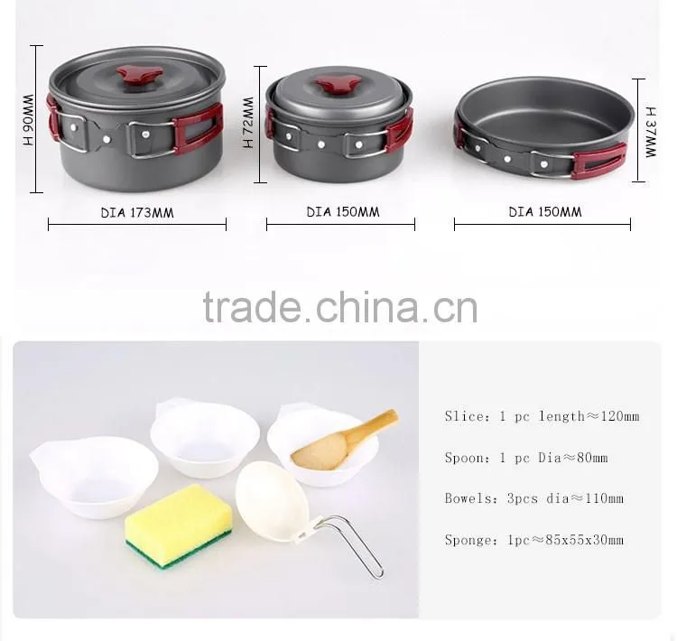 17pcs Lightweight Outdoor Camping Hiking Cookware Backpacking Cooking Picnic Bowl Pot Pan Set
