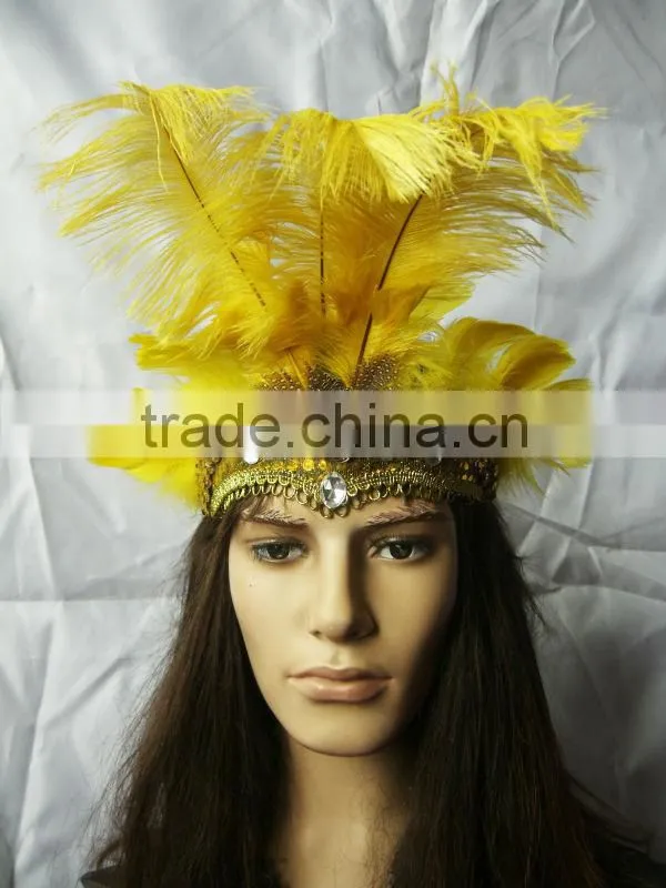 Carnival Headdress Hand Painted(Yellow Color) Lady Headdress With Long Feather
