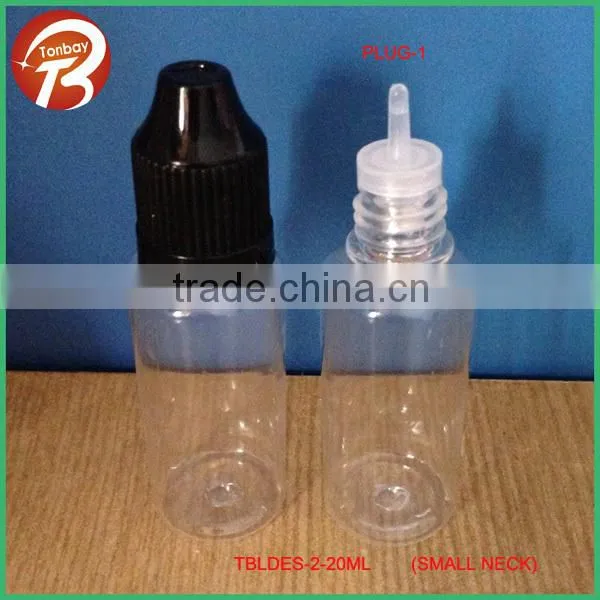 20ml Transparent PET E-cigarette liquid dropper bottle with stubby tip& childproof cap TBLDES-2-20ml(PLUG-2)