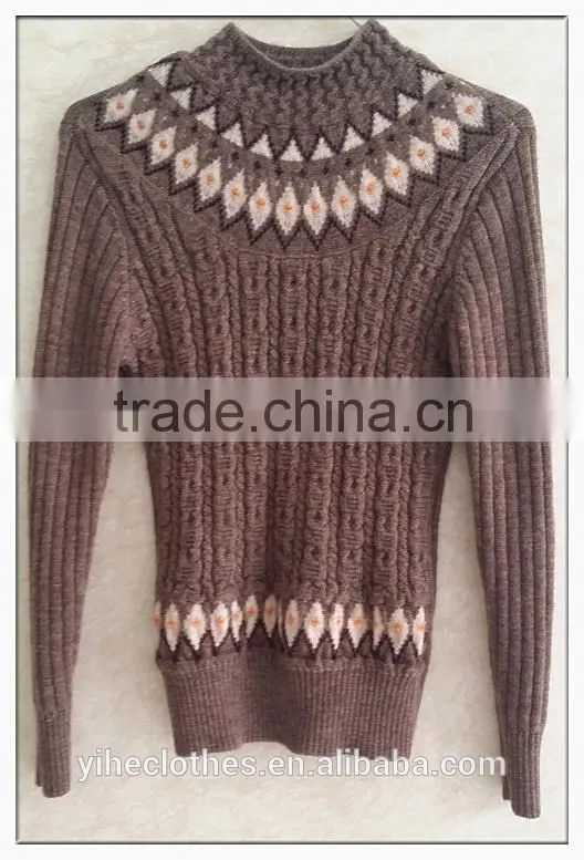 100% Wool knitting wear long sleeve turtleneck vintage stretch braid women sweater