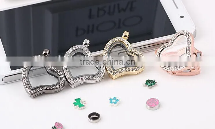 Smooth heart various locket yiwu jewelry manufacturer fashion jewelry with full crystal rhinestone