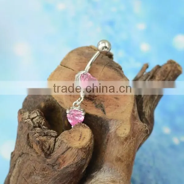 BR01786 China manufacturer stainless steel cute dangle pink zircon heart navel piercing